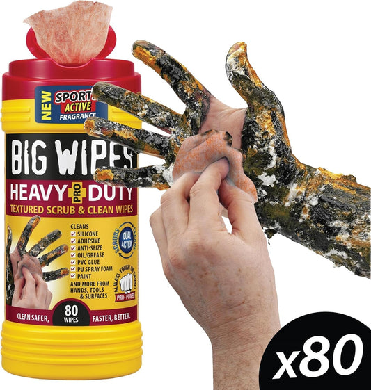 Heavy Duty Industrial Hand Cleaning Wipes, Textured Scrubbing Degreaser Wipes for Mechanics and Tool Cleaner – 80 Count Canister (8 Pack)