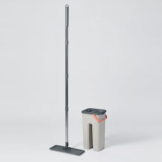 360° Microfiber Flat Mop with Hands-Free Self-Cleaning Bucket, Wash & Dry Dual Chamber System, Adjustable Handle, Includes 2 Microfiber Mop Pads, Wet & Dry Floor Cleaning - (LV-F02)