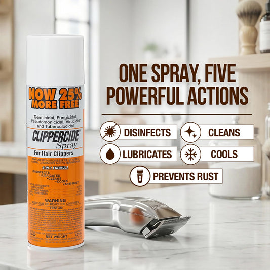 5-in-1 Clipper Disinfectant Spray 15oz, 1 Pack | Cleans, Lubricates, Cools, Prevents Rust & Disinfects | Professional Clipper Spray for Barbers, Stylists & Pet Groomers | Made by BARBICIDE