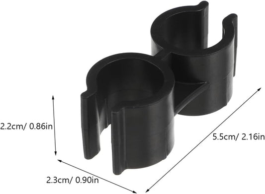 VOSAREA 4pcs Clip for Broom and Dustpan, Black Plastic Broom and Dustpan Connector Clip, Double Pipe Clamp Fastener for Space Saving Storage Organizer