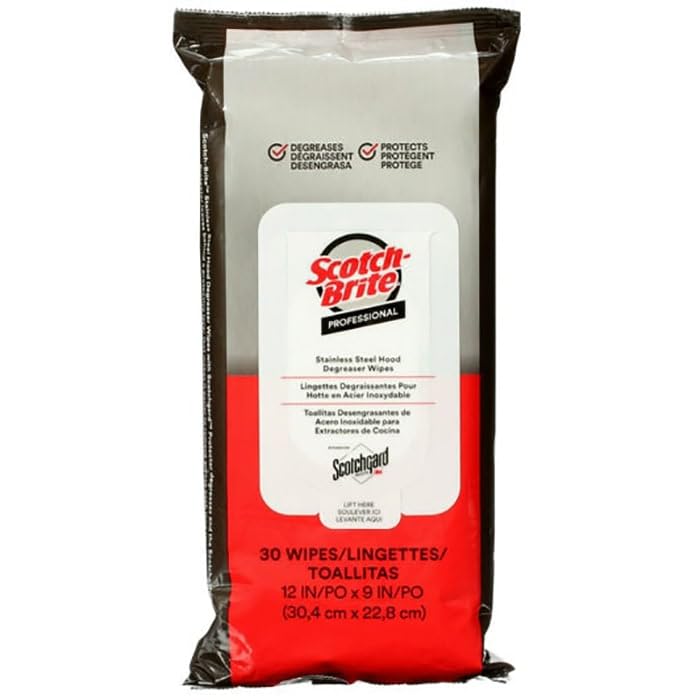 Scotch-Brite Stainless Steel Hood Degreaser Wipes, 30/Pack, 6 Packs/Case (SS-Wipes)