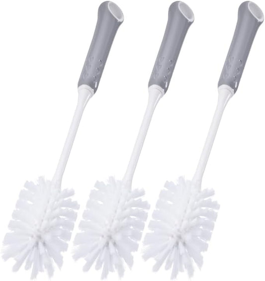 Long Handle Bottle Cleaning Brush with Soft Nylon Bristles, White and Gray, 12.79 Inches, for Baby Bottles, Water Bottles, Glassware