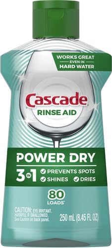 Cascade Rinse Aid Clean & Dry Booster Dishwasher Liquid, Gel & Detergent Pods for Sparkling Clean Dishes, Dishwasher Soap, Tablets & Rinse Aid Dry Booster, 8.45oz