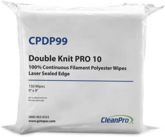 CleanPro® 9 In. x 9 In. Double-Knit PRO 10 Polyester Wipes with Laser Sealed Edges, 150 Count
