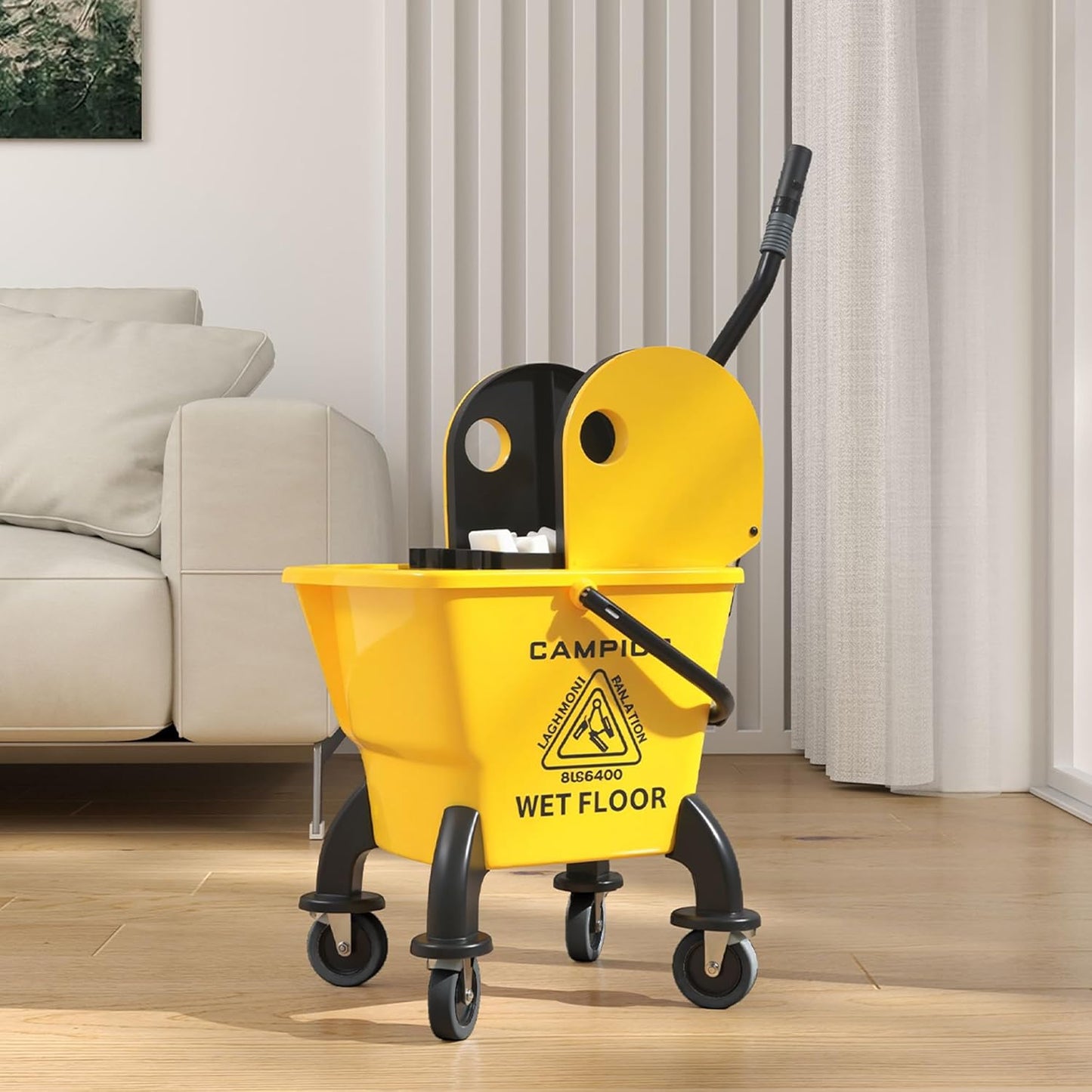 Commercial Mop Bucket with Side Press Wringer on Wheels for Floor Cleaning, 21 Quart, Separate Dirty and Clean Water, for Home Apartment Small Business and Office, Black