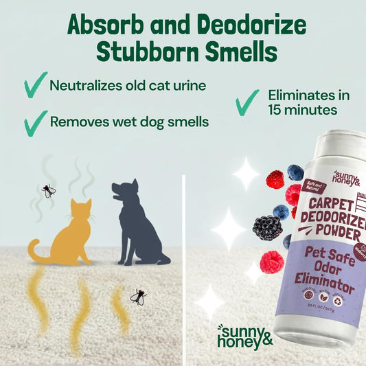 Pet Safe Carpet Deodorizer and Freshener Powder, 20 oz Berry | USA Made - Carpet Odor Eliminator for Pet Smells - Fresh Scent - For Rugs and Carpets - No Residue - 15 Minute Deodorizer