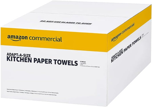 AmazonCommercial 2-Ply White Adapt-a-Size Kitchen Paper Towels, Absorbent, Thick, Individually Wrapped, 140 Towels per Roll (30 Rolls), 4200 Count