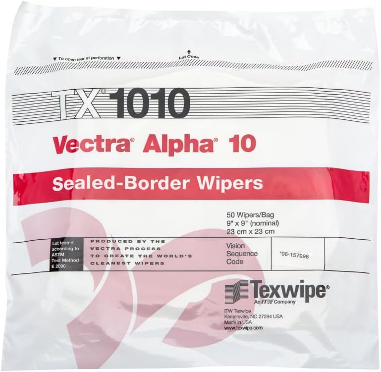 Texwipe TX1010 Vectra Alpha10 9" x 9" Polyester Cleanroom Wiper (Pack of 100)