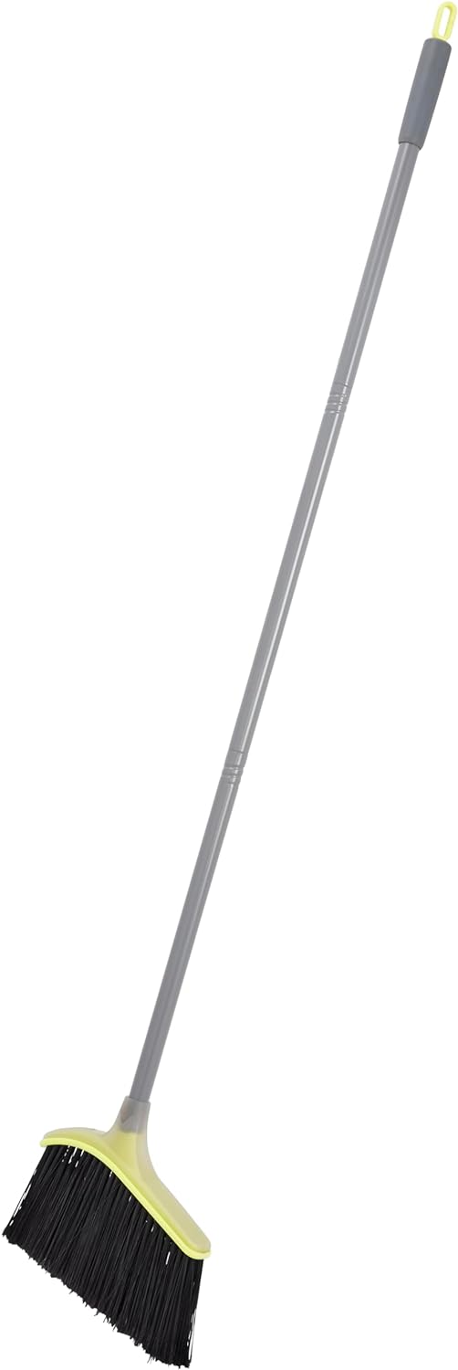 Casabella Basics 2-Piece Angled Broom and Dustpan Set, 44" Angled Broom with Long Handle and Dustpan, Silver/Green