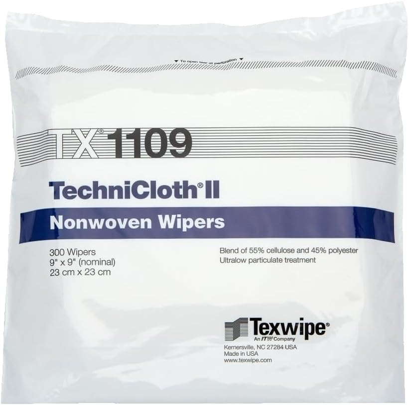 Texwipe TX1109 TechniCloth II 9" x 9" Cellulose and Polyester Cleanroom Wiper (Pack of 300)
