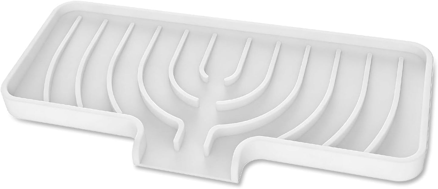 JACZZO Silicone Sponge Holder for Kitchen Sink With Drain Spout, Self Draining, Kitchen Soap Tray, Bathroom Organizer, Sink Caddy (Grey, 10×4)