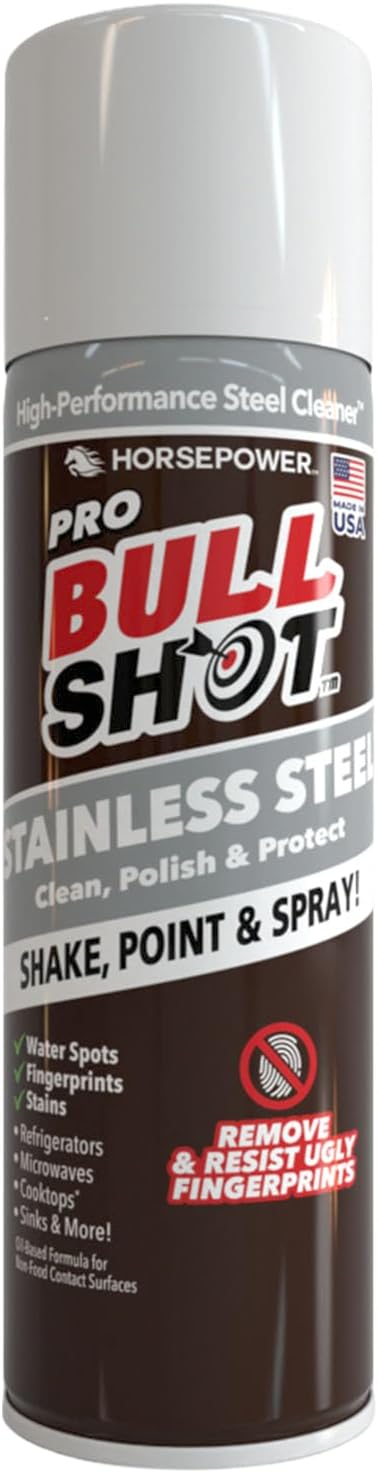 Horsepower Bull Shot Stainless Steel Cleaner Spray, As Seen On TV, Cleans, Polishes, Protects, Removes Fingerprints & Streaks, USA-Made