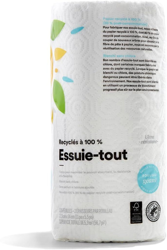 365 by Whole Foods Market, 100% Recycled Jumbo Paper Towels, Ultra-Strong, 135 Sheets per Roll, 3 Count
