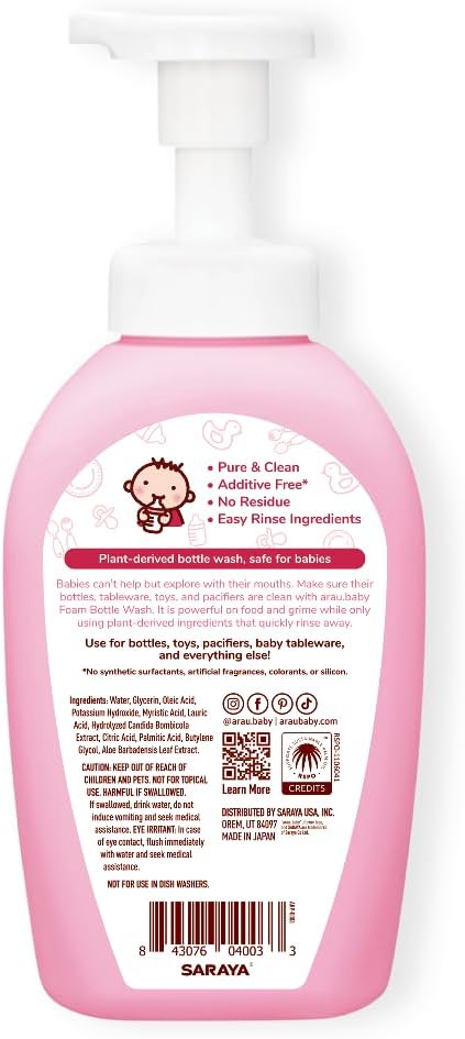 Arau Baby Unscented Foam Bottle Wash Refill, Natural Plant Based Baby Bottle & Dish Soap, No Artificial Fragrance or Additives, Gentle for Washing Bottles, Pacifiers and Toys, Easy Rinse, 15.21 Fl Oz