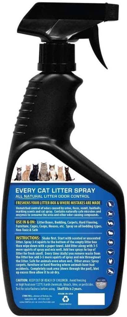 Every Cat Litter Spray Odor Eliminator - Urine Enzyme Cleaner & Deodorizer Cuts Litter Box Changes in Half! 24 oz Cat & Pet Odor Deodorizer