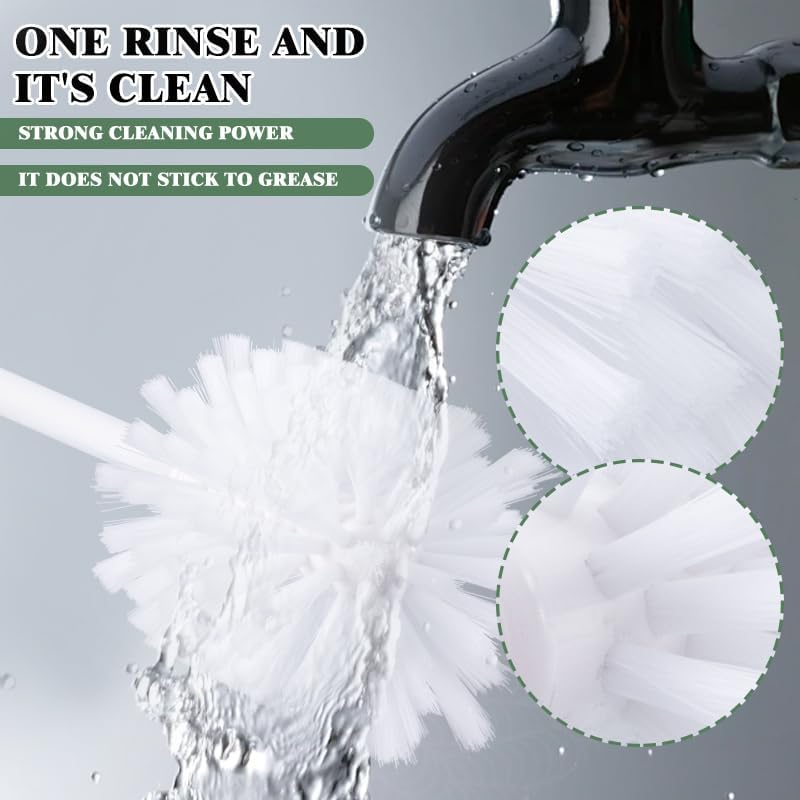 Long Handle Bottle Cleaning Brush with Soft Nylon Bristles, White and Gray, 12.79 Inches, for Baby Bottles, Water Bottles, Glassware