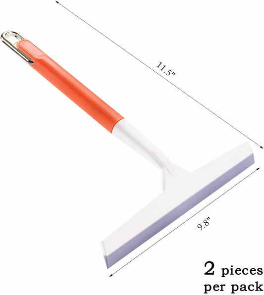 11.5 Inch Silicone Squeegee for Shower - Orange Non-Slip Handle Windshield Scraper Window Cleaner for Glass, Tiles, and Countertops - Streak-Reducing Home Cleaning Tool, 2pcs