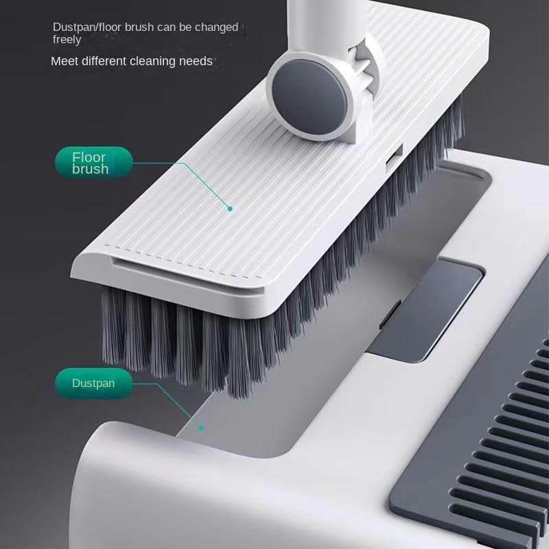 3 in 1 Broom and Dustpan Set with Adjustable Push Broom with 48.8“ Long Handle for Floor Sweeping Outdoor Indoor Sweeping Combo for Home & Kitchen (Purple)