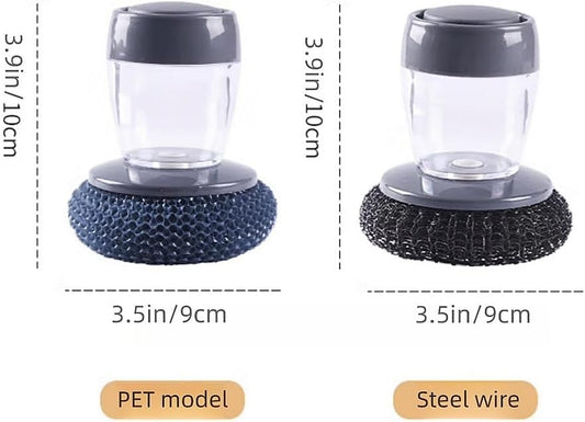 Soap Dispense Palm Scrub dishwashing Kitchen Scrubber Press Automatic Liquid wash Pot ,Small Dish Brush(PET)