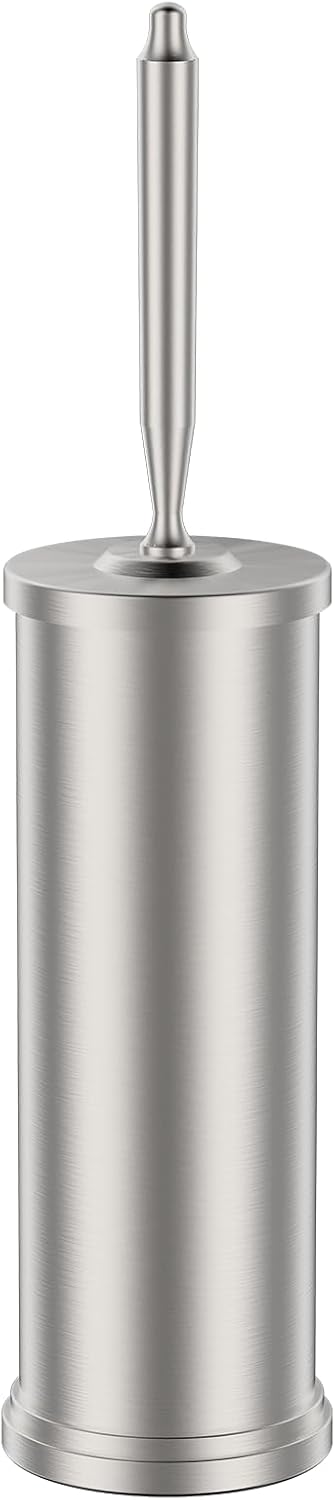 Premium 304 Stainless Steel Toilet Brush and Holder: Weighted Stable Base, Removable Inner Tube, Splash-Proof Design for 360° Thorough Cleaning & Space-Saving Storage,Nickel