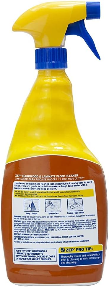 Zep Hardwood and Laminate Floor Cleaner - 32 Oz (Case of 4) - ZUHLF324 - Cleans Spots, Stains, and Scuffs while Restoring Shine on Hardwood, Laminate, Cabinet Doors, Crown Molding, and MORE