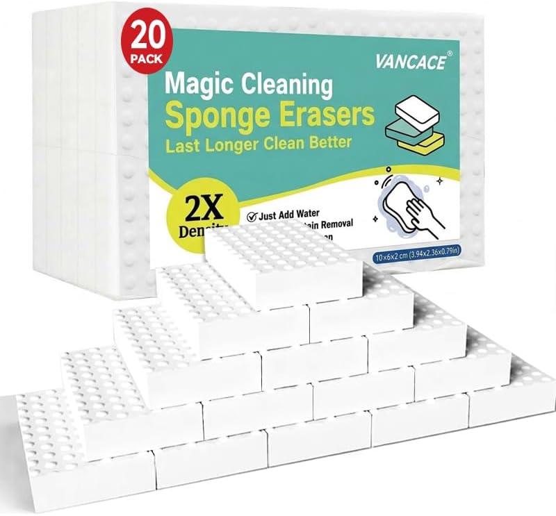 Magic Sponges Cleaning Eraser 10 Pack, 2X Compressed Melamine Sponge Cleaner, Melamine Foam All Purpose Cleaning Pads, Heavy Duty Stain Remover for Home Kitchen Bathroom Sneaker Car (10)