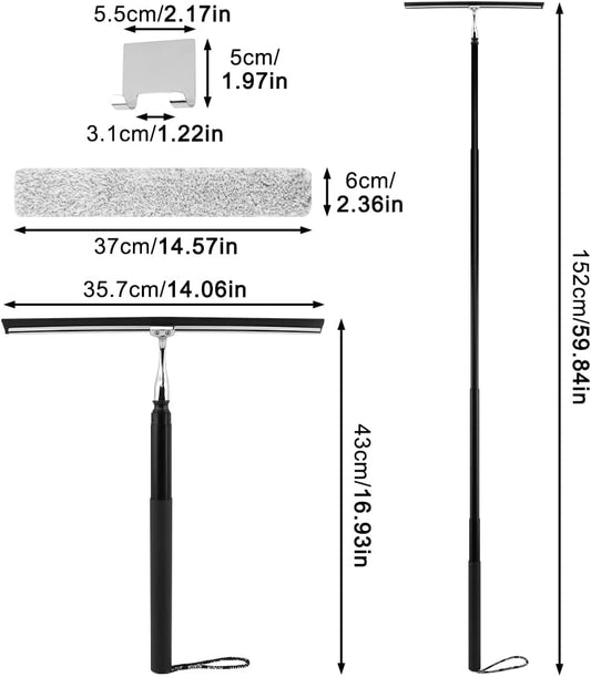 Shower Squeegee with Long Handle, 17-60" Telescopic Window Squeegee with Streak-Free Silicone Blade, Adjustable Cleaning Tool for Glass Doors, Shower Walls, Tile, Car Windshield