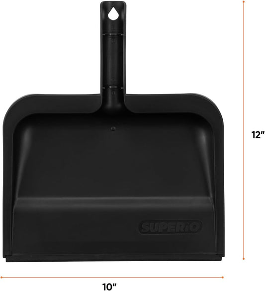 Superio Clip-On Dustpan with Rubber Lip - 10-inch Wide Durable Plastic Dust Pan with Comfort Grip Handle, White, 1-Pack