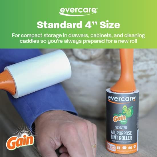 Evercare Gain Scented All-Purpose Lint Roller Brushes with 50 Sheets, Pack of 3 Manual Refillable Lint Rollers with Gain Scent (150 Sheets Total)