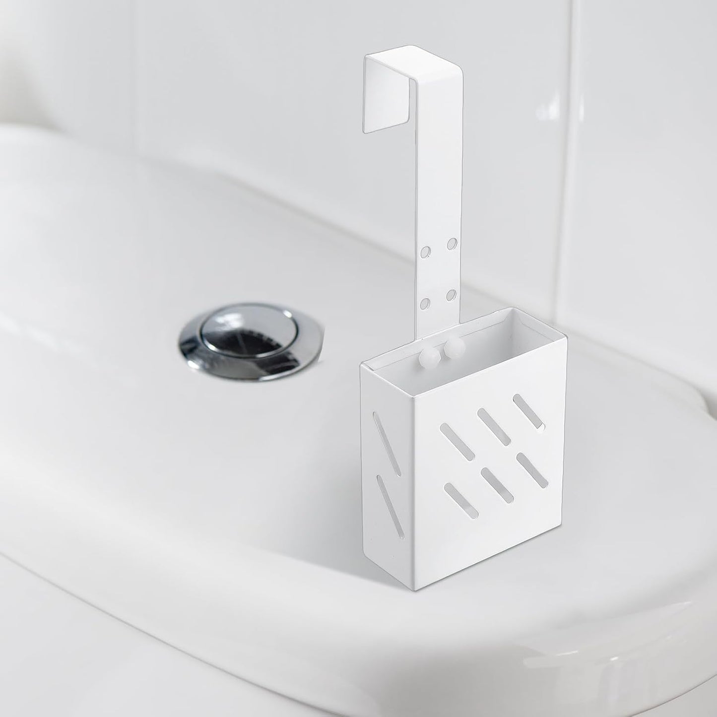2Pack White Toilet Bowl Tablet Holder Toilet Cleaner Holders, Hanging Toilets Cleaner Caddy, Toilets Tank Cleaning Tablet Holders, Stainless Steel Tank Caddy with Adjustable Hook