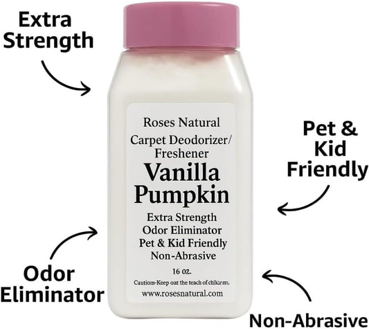 Vanilla Pumpkin Carpet Deodorizer Powder – Pet Odor Eliminator Carpet Freshener, Rugs & Upholstery, Natural Baking Soda Carpet Powder, Kid & Pet Friendly, Long Lasting Scent, 16 oz