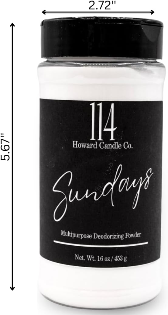 Carpet Deodorizer & Freshener Powder - Upholstery, Couch & Rug Odor Eliminator for Strong Odor & Pet Urine | Baking Soda Formula | Sundays Scent | Safe for Kids & Pets | 1-1-4 Howard Candle Co.