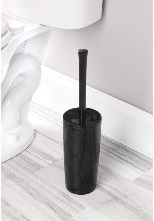 mDesign Slim Plastic Toilet Bowl Brush and Holder Set, Modern Compact Storage Organizer Cleaner Scrubber for Toilet - Heavy Duty Cleaning Plunger for Bathroom, Aura Collection - Navy Blue