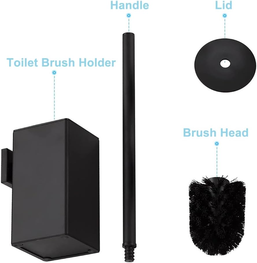 Toilet Brush and Holder Set Freestanding KWQKEM Modern Toilet Bowl Cleaners Brush and Holder with Lid 304 Stainless Steel (Brushed Gold)