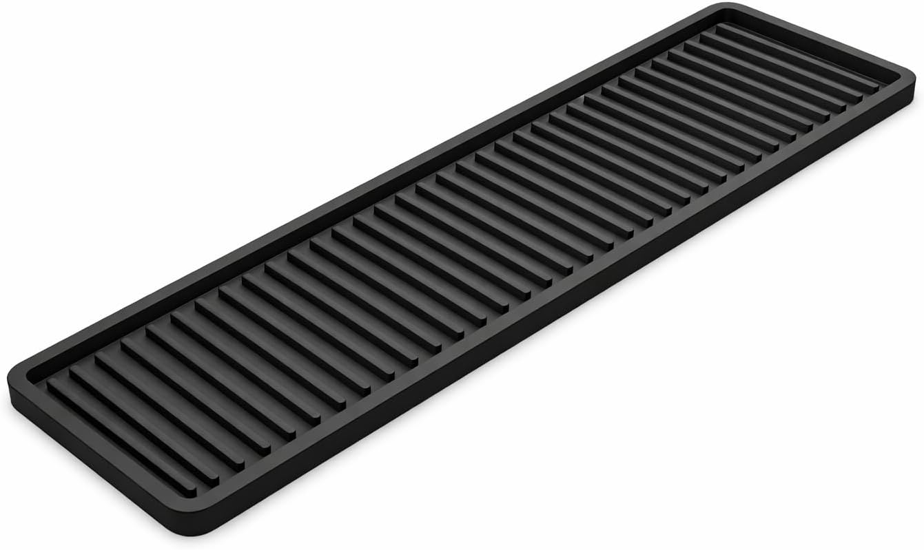 ZAPPOWARE Silicone Kitchen Sink Caddy Sponge Holder 11"x 4.33", Gray - Bathroom Vanity Tray Organizer, Kitchen Soap Tray for Dish Scrubber, Soap Dispenser and Sponge