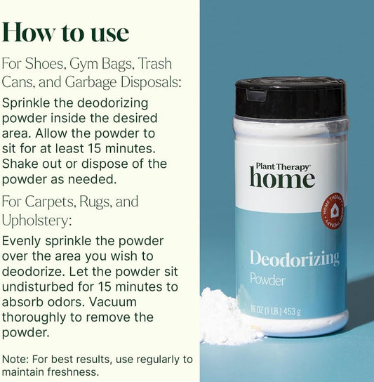 Plant Therapy Home Deodorizing Powder 16 oz, Odor Eliminator, Carpet Deodorizer, Multi-Use for Deep-Cleaning & Everyday Household Freshness, Powered by Pure Essential Oils