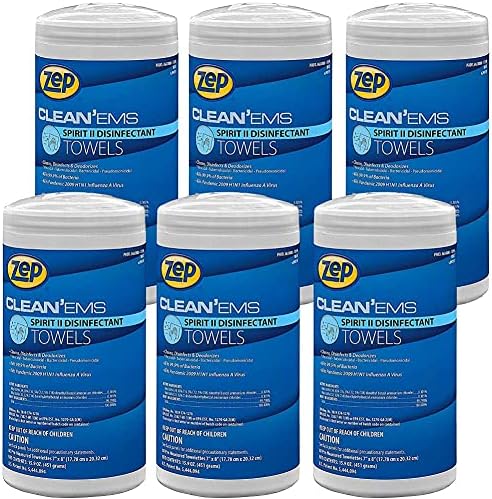 Zep Clean'Ems Spirit II Disinfectant Towels - 40 Towels (1 Unit) 650800 - Will Clean and Disinfect Hard, Non-Porous Surfaces