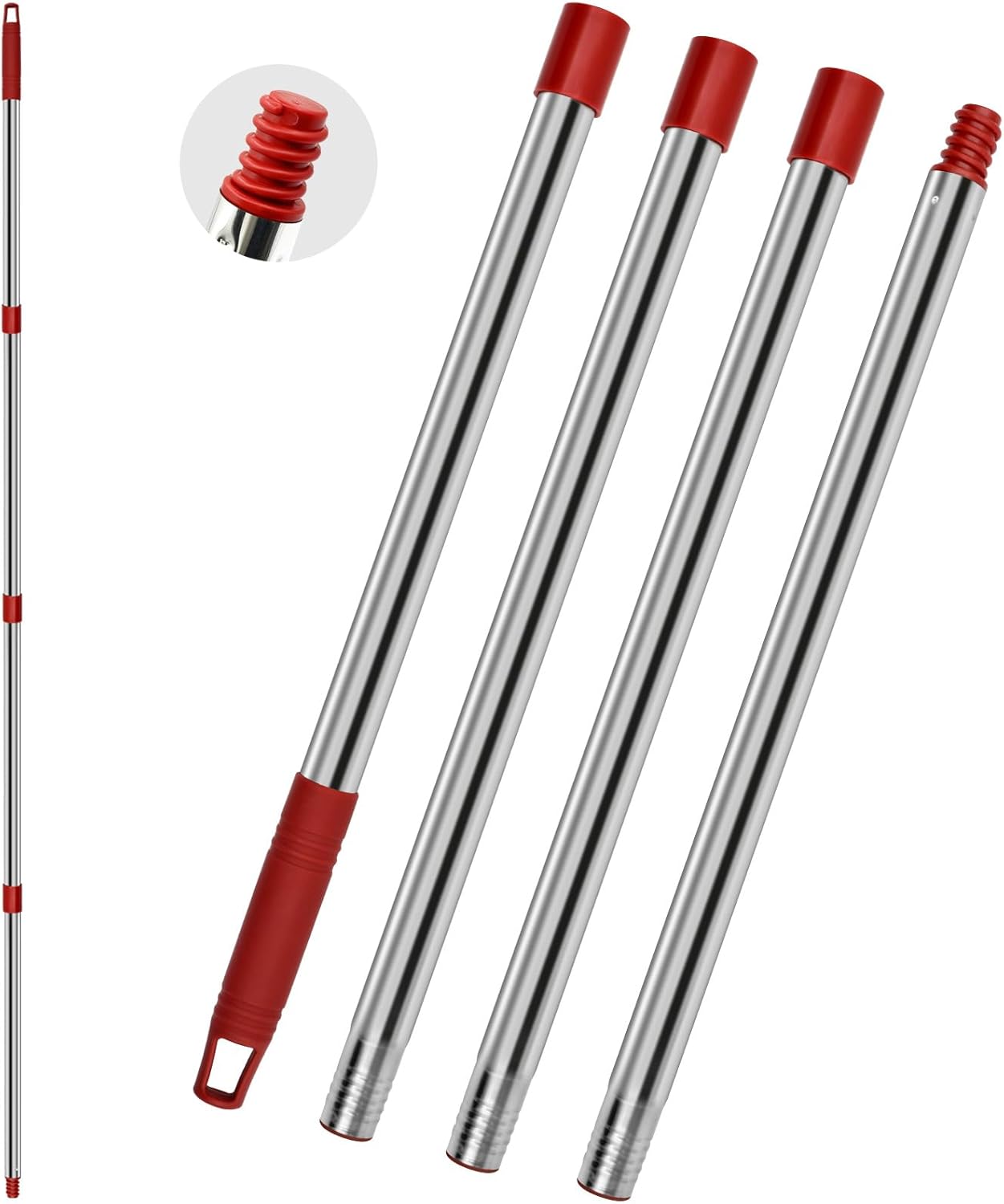 4 Part Stainless Steel Spin Mop Handles, Mop Base & Upgrade Scrub Brush Combo for Ocedar EasyWring 1 Tank Spin Mop System, Mop Handle Mop Base & Brush Set for O Cedar Mop, Universal Thin Screw Joints