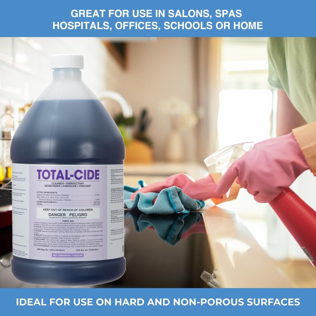 ForPro Total-Cide Disinfectant Solution, 2X Concentrated Formula, Hospital Grade Sanitizer & All Purpose Cleaner, 1 Gallon (128 Fl Oz)
