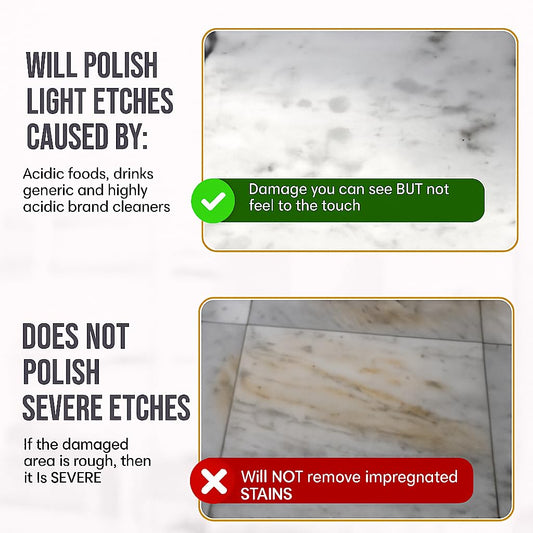 MB Stone MB-11® Touch-Up Etch Remover Marble Polishing Powder for use with Light and Neutral Colored Calcite-Based not for Matte or Dark Stone Light to Medium Etches Only 1 oz Can