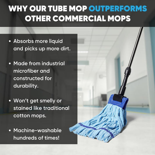 Commercial Mop Head Replacement – 1 Pack Medium Red Microfiber Tube Mop (14 oz.) | Industrial Wet Mops | Refill Heads, Machine Washable, Heavy Duty | Hardwood, Tile, Laminate, Vinyl Floors