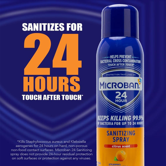 MICROBAN Sanitizing Spray, 15 oz., 2 Pack, Fresh Scent, Disinfects, Sanitizes, Eliminates Odors, and Keeps Killing 99.9% of Bacteria on Hard, Non-Porous Surfaces in Home for up to 24 Hours