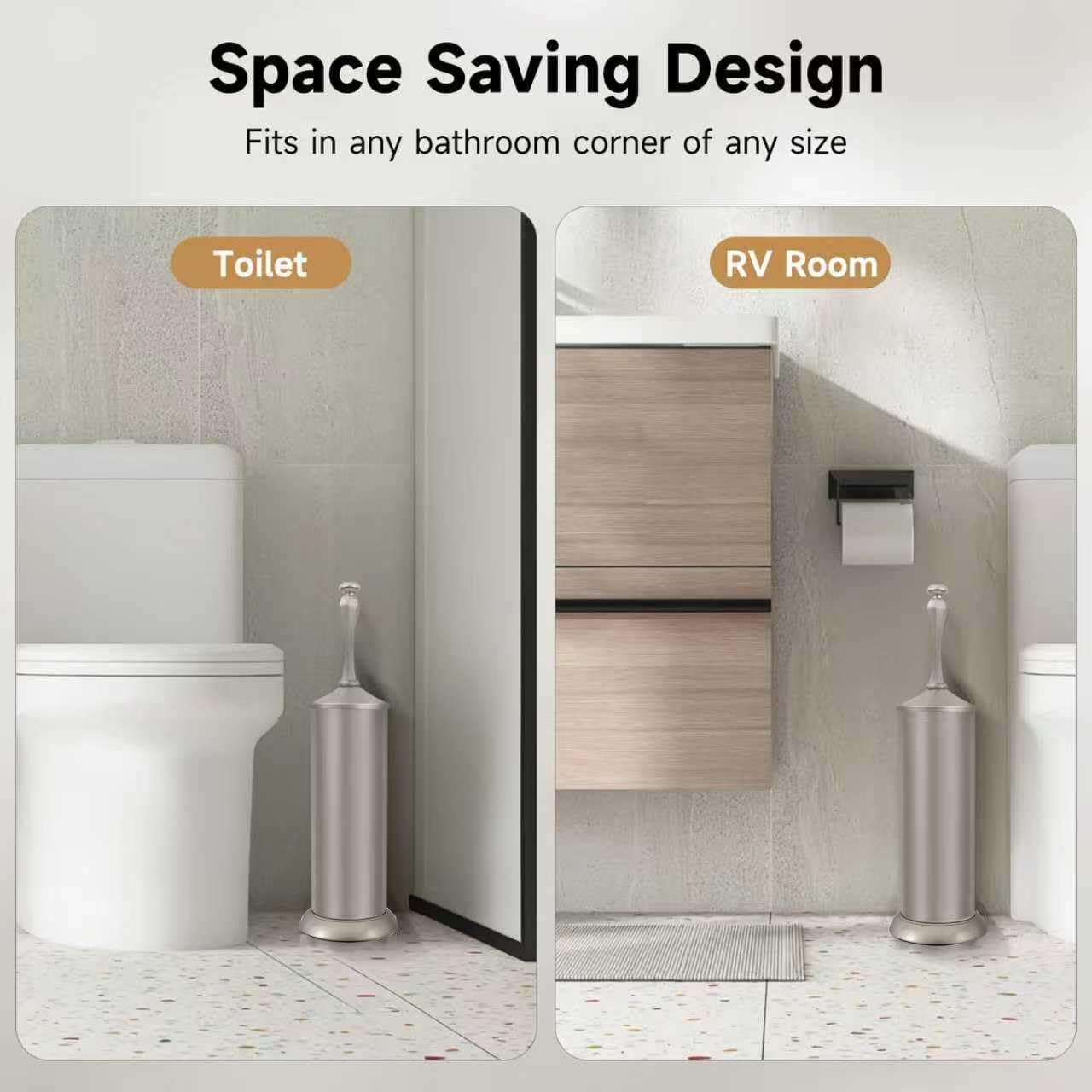Bronze Toilet Brush and Holder,Extra Long Handled Toilet Brush for Bathroom,Stainless Steel Heavy Duty Toilet Bowl Brush,Deep Cleaning Modern Toilet Cleaner Brush -Space Saving, Covered Brush, Durable