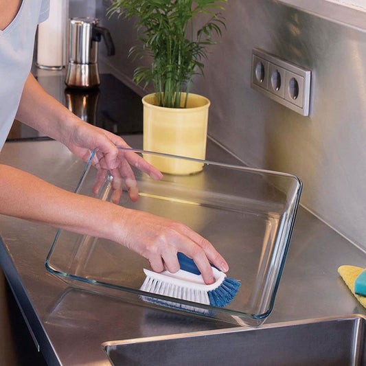 Unger Sink and Dish Scrub Brush, Kitchen Washing Scrubber for Hard-to-Reach Corners, Small Cleaning Supplies, Non-Scratch Bristles, Glassware, Pots, Pans, Tumblers, Drains, and Disposals