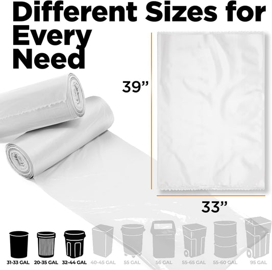 Toughbag Trash Bags 33x39 33 Gal 100/case Garbage Bags 1.2 Mil (Clear)
