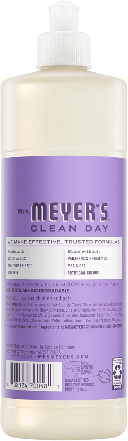 MRS. MEYER'S CLEAN DAY Liquid Dish Soap, Lilac Scent, 16 Ounce Bottle (Pack of 3)