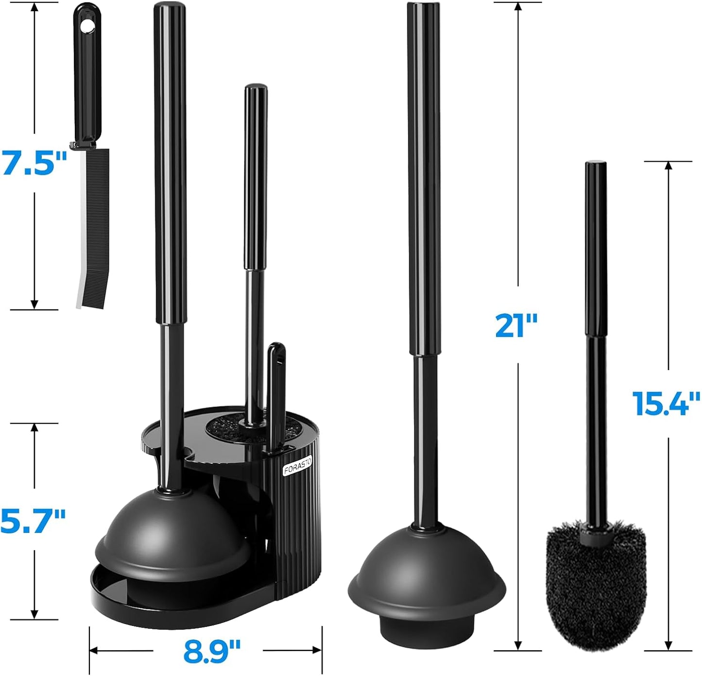 FORASTO 3 in 1 Toilet Brush and Plunger Set,Toilet Bowl Brush Plunger Set,Toilet Brush Plunger Combo,Cleaning Brush,Cleaning Supplies, Crevice Cleaning Brush, Bathroom Cleaning Tools