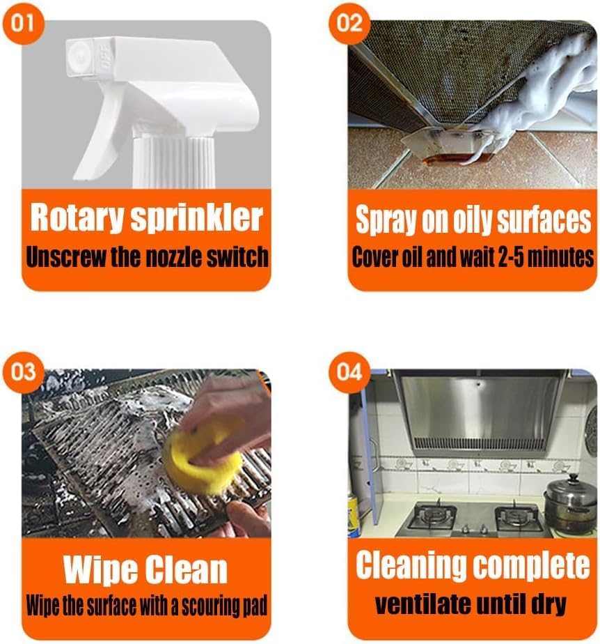 Kitchen Pots and Pan Cleaner,500ML Foam Heavy Oil Cleaner Sprays ,Oven Cleaning, Heavy Stain Cleaner Liquid, Clean Up Kitchen Oil Stains, All Purpose Clean Stian with cleaning rags and wire rags