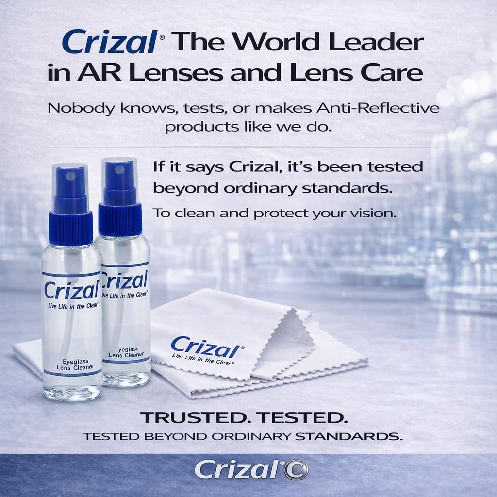 Crizal Eyeglass Lens Cleaning Solution – 4 Pack – Safe for AR-Coated Lenses – Designed & Tested by The AR Coating Experts