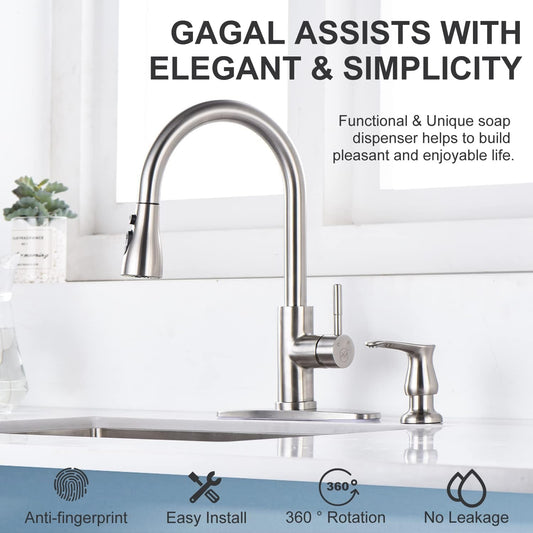 GAGALIFE Kitchen Sink Soap Dispenser Brushed Nickel, Under Sink Soap Dispenser with 40" Silicone Extension Tube Kit,Say Goodbye to Frequent Refills